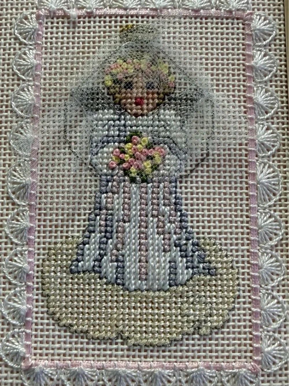 Vintage Cross-Stitched Bride Picture Matted and Framed Professionally